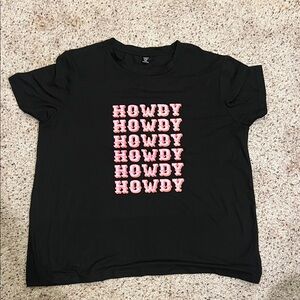 SHEIN Black Short Sleeve Tee with Pink 'Howdy' Repeat Graphic